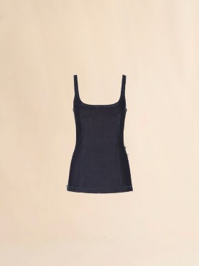  Deep Blue Stretch Denim Trompe L'oeil Tank Top Blublack