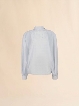  Blue Viscose Balloon Top With Jacquard Motif Rain