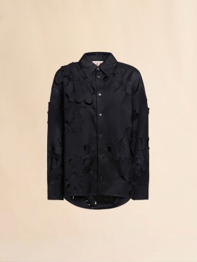  Duchess Satin Shirt With Cut Out Detail Black