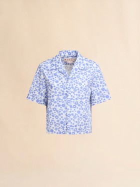  Poplin Bowling Shirt With Blue And White Pop Fields Motif Blue Lilac