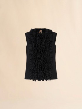  Poplin Ruffle-front Top Black