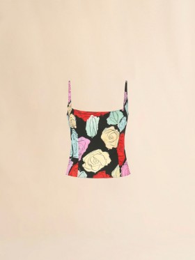  Poplin Sculpted Top With Orion Print Black