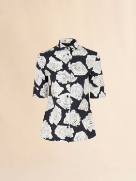  Poplin Short-sleeve Shirt With Luna Print Black