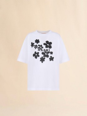  White Cotton T-shirt With Daisy Garden Print Lilywhite