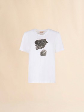  White Cotton T-shirt With Scraped Rose Print Lilywhite