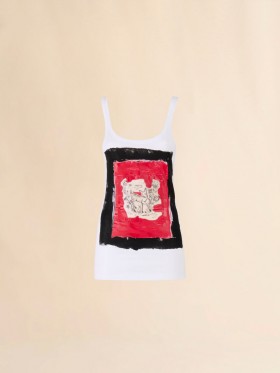  White Cotton Tank Top With Fawn Print Lilywhite