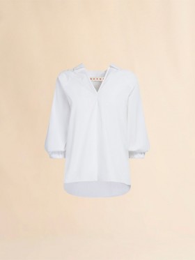  White Organic Poplin Top With Shirt Collar Lilywhite