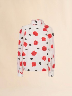  White Poplin Balloon Top With Iris Print Lilywhite