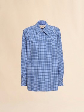  Wool Blend Blue And White Checked Shirt Bluechina