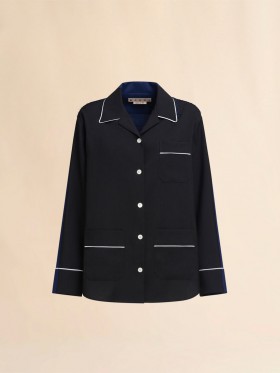  Wool Pyjama Shirt With Contrasting Back Black
