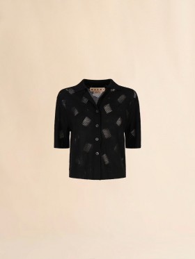  Wool-silk Knit Openwork Shirt Black