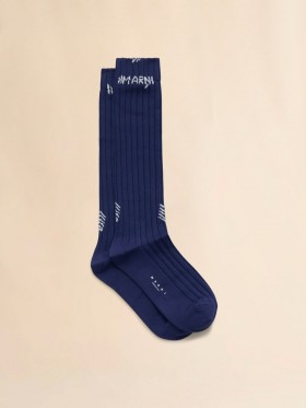  Blue Ribbed Cotton Socks With Marni Mending Bluechina
