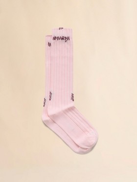  Pink Ribbed Cotton Socks With Marni Mending Peony