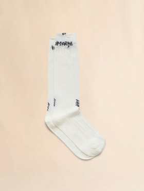  White Ribbed Cotton Socks With Marni Mending Alabaster