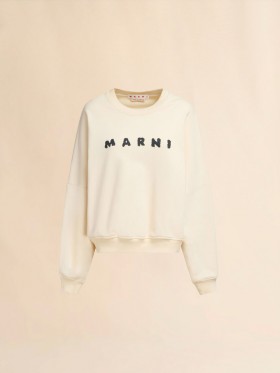  Ivory Cotton Crewneck T-shirt With Printed Marni Logo