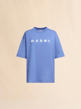  Light Blue Jersey Cotton T-shirt With Marni Scribbled Logo Blue Lilac