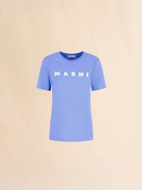  Light Blue Jersey T-shirt With Marni Scribbled Logo Blue Lilac