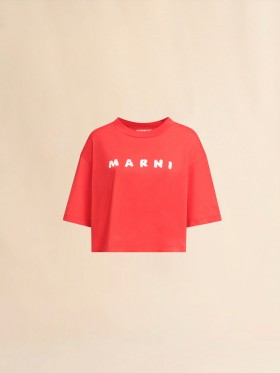  Red Boxy T-shirt With Marni Scribbled Logo