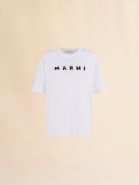  White Jersey Cotton T-shirt With Marni Scribbled Logo Lilywhite