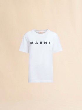  White Jersey T-shirt With Marni Scribbled Logo Lilywhite