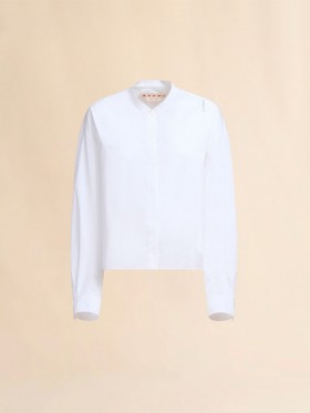  White Organic Cotton Shirt With Mandarin Collar And Marni Symbol Lilywhite