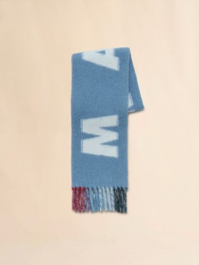 Light Blue Mohair And Wool Scarf With Maxi Logo Blue Lilac