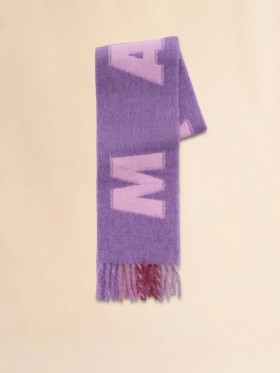  Purple Mohair And Wool Scarf With Maxi Logo Pruneviolet