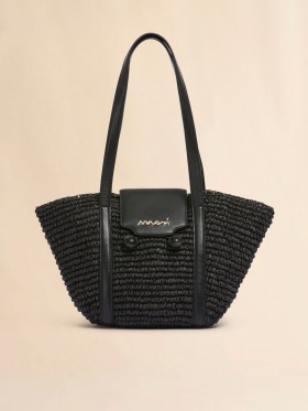  Mála Trá Trunkaroo Beag le héifeacht Raffia, Dubh