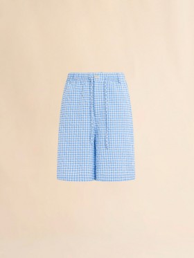  Hellblau-weiße Gingham-Seersucker-Shorts Hellblau