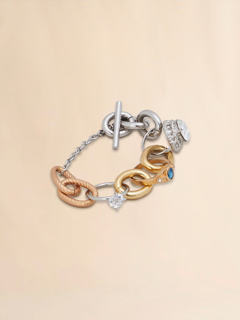  Mixed Link Chain Bracelet With Jewelled Rings Vintage/deep Gold