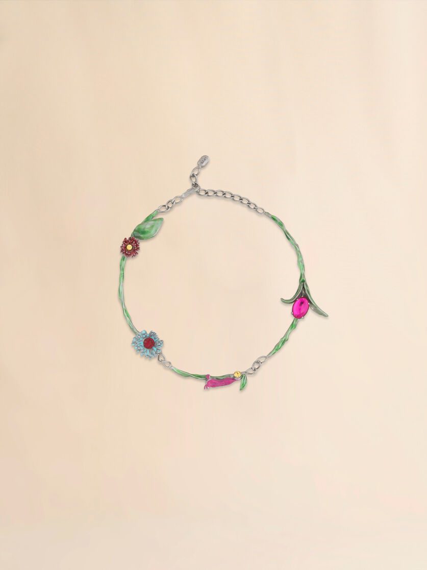  Enameled Metal And Rhinestones Flower Pop Necklace Multicolor